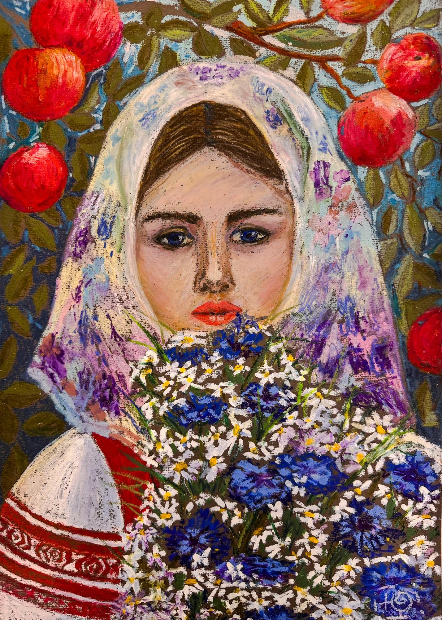 Девочка в яблоках (на бумаге)