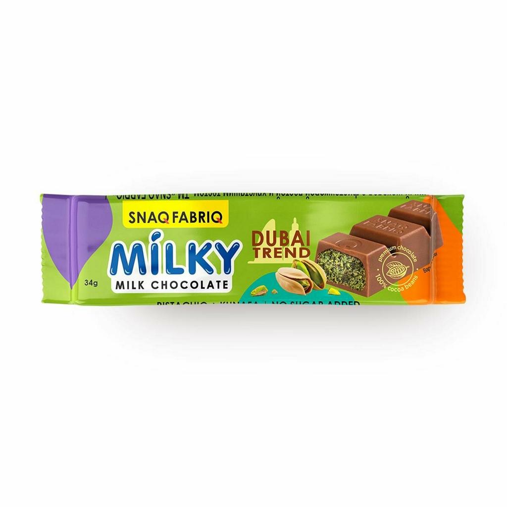Молочная шоколадка Snaq Fabriq Milky, 34 г, Фисташковая паста и катаифи (Дубайский шоколад)