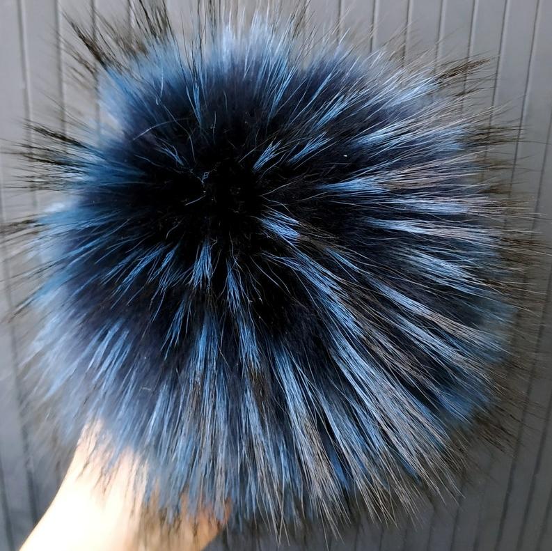 Меховой помпон Енот Темно-Синий