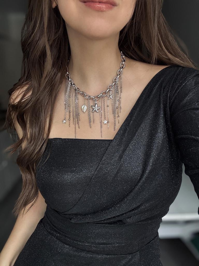 Колье-цепь Морское дно (родий)