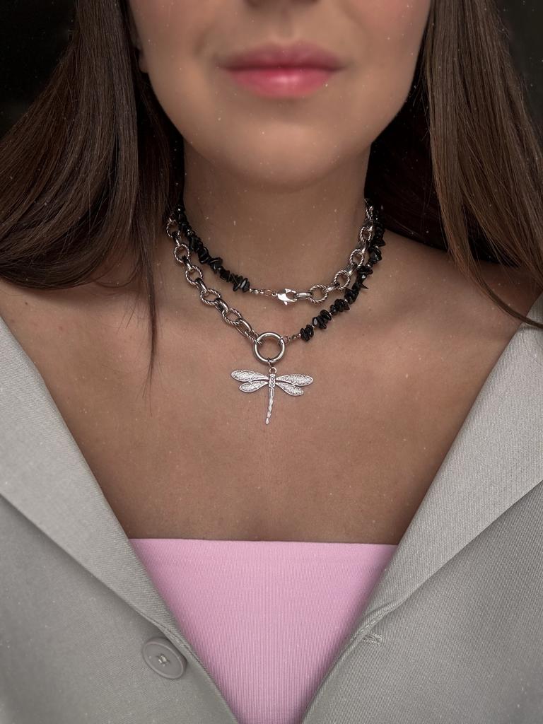 Колье-трансформер Caviar из агата 6 в 1 (родий)