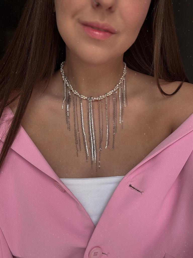 Плетёное колье Lana из натурального жемчуга (родий)