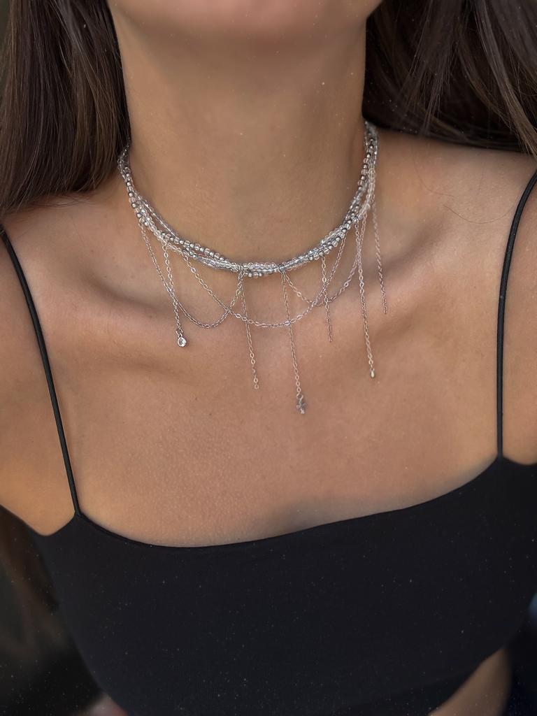 Плетёное колье Symphony (родий)