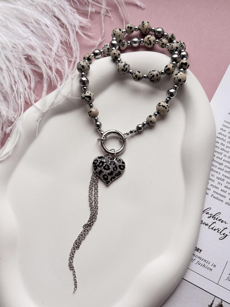 Колье Leon из натуральной яшмы (родий)