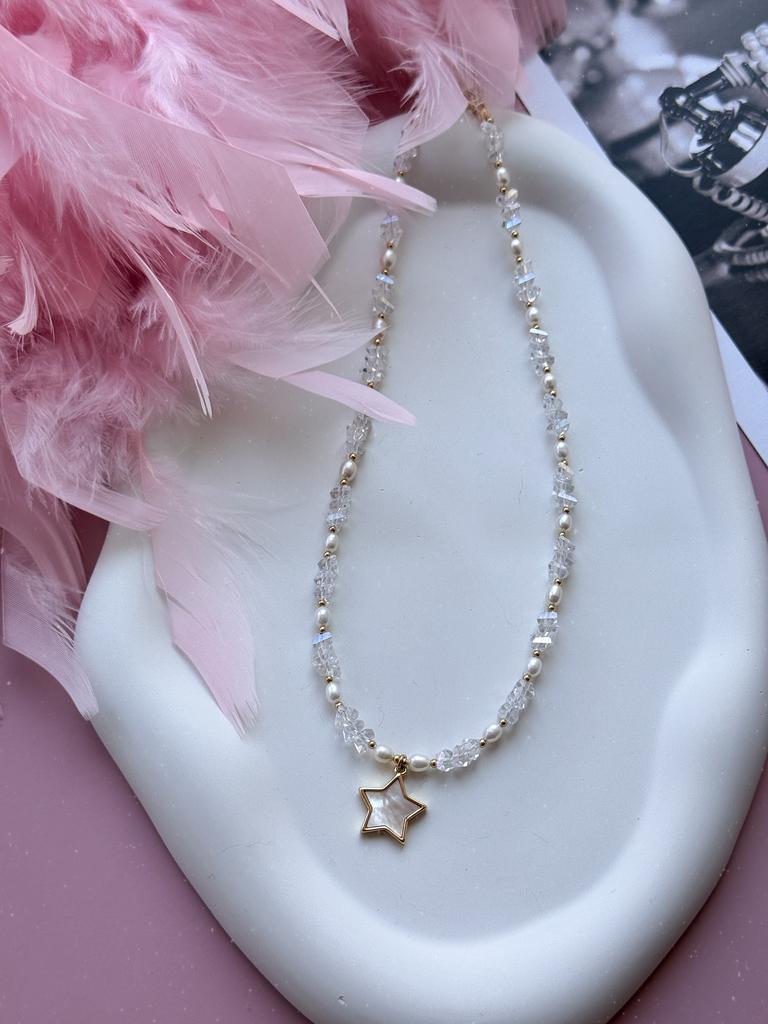 Колье с натуральным жемчугом + звезда (позолота)