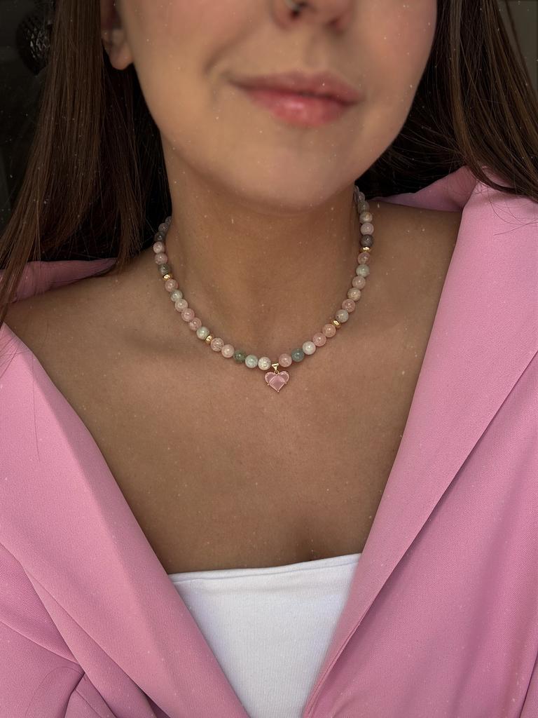 Чокер из морганита с матовыми фианитами (позолота)