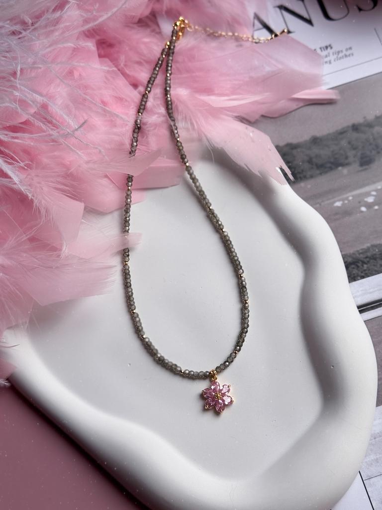 Чокер из серо-зелёного циркона с фианитами (позолота)