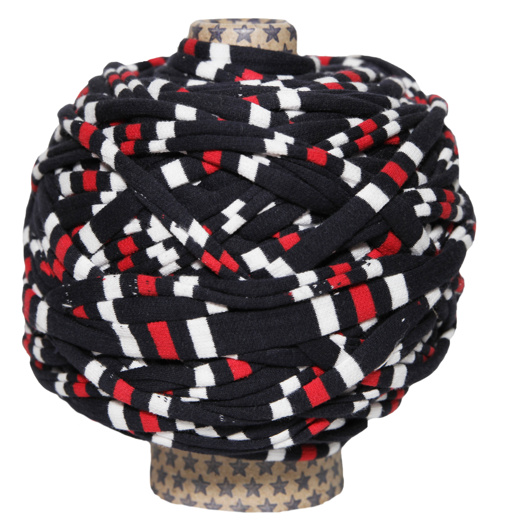 Трикотажная пряжа вторичного производства, 500 гр., цвет "Тёмно-синий/красный/белый"