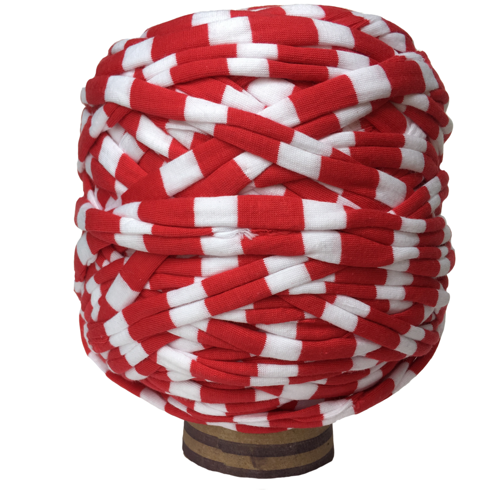 Трикотажная пряжа вторичного производства, 500 гр., цвет "Красный в белые полоски"