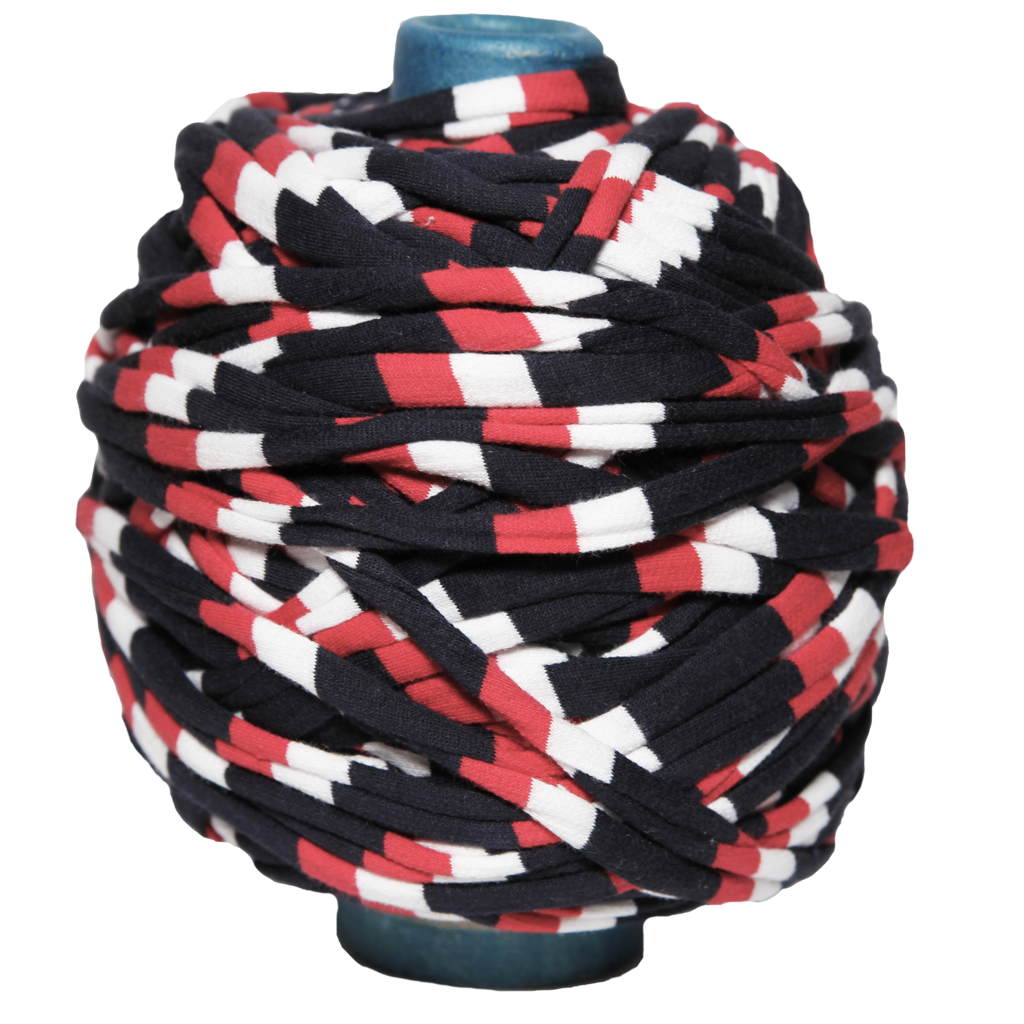 Трикотажная пряжа вторичного производства, 500 гр., цвет "Тёмно-синий/белый/красный"