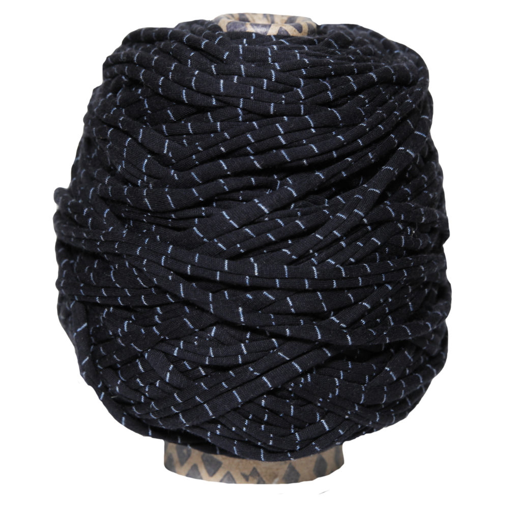 Трикотажная пряжа вторичного производства, 500 гр., цвет "Тёмно-синий в мелкую голубую полоску"