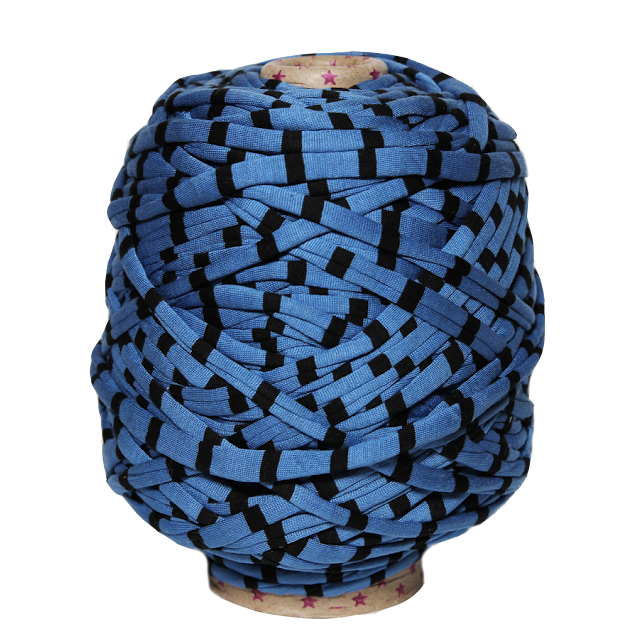 Трикотажная пряжа вторичного производства, 500 гр., цвет "Синий в чёрную полоску"