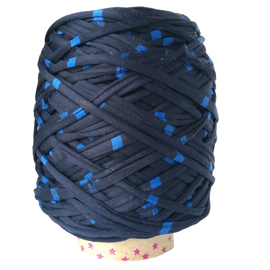 Трикотажная пряжа вторичного производства, 500 гр., цвет "Иссиня-чёрный в синюю полоску"