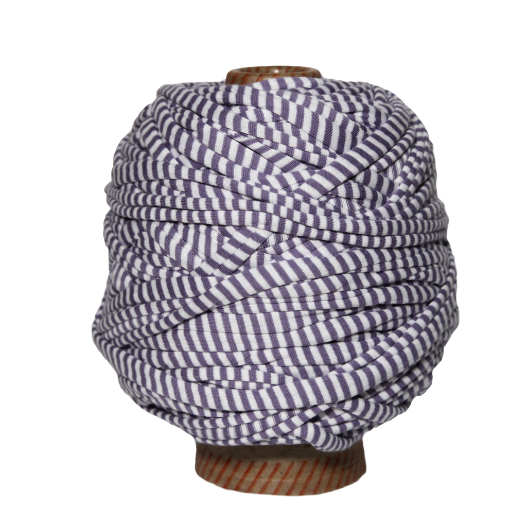 Трикотажная пряжа вторичного производства, 500 гр., цвет "Лаванда в белую полоску"