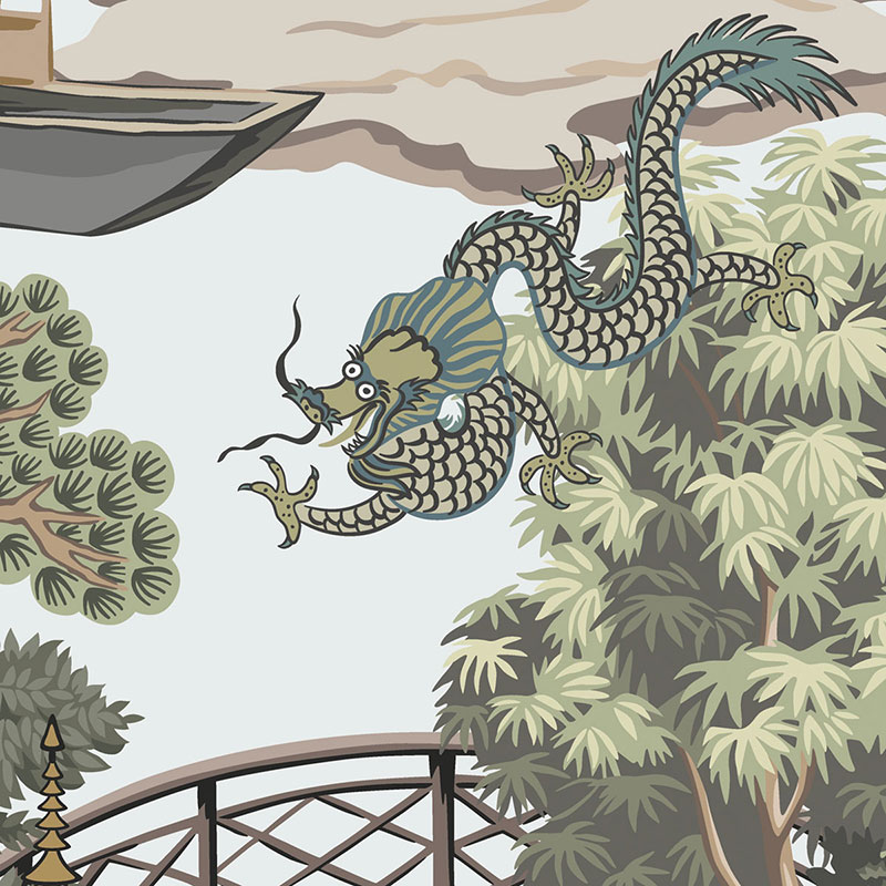 Паттерн "Пагода и дракон", вектор, 30х30 см