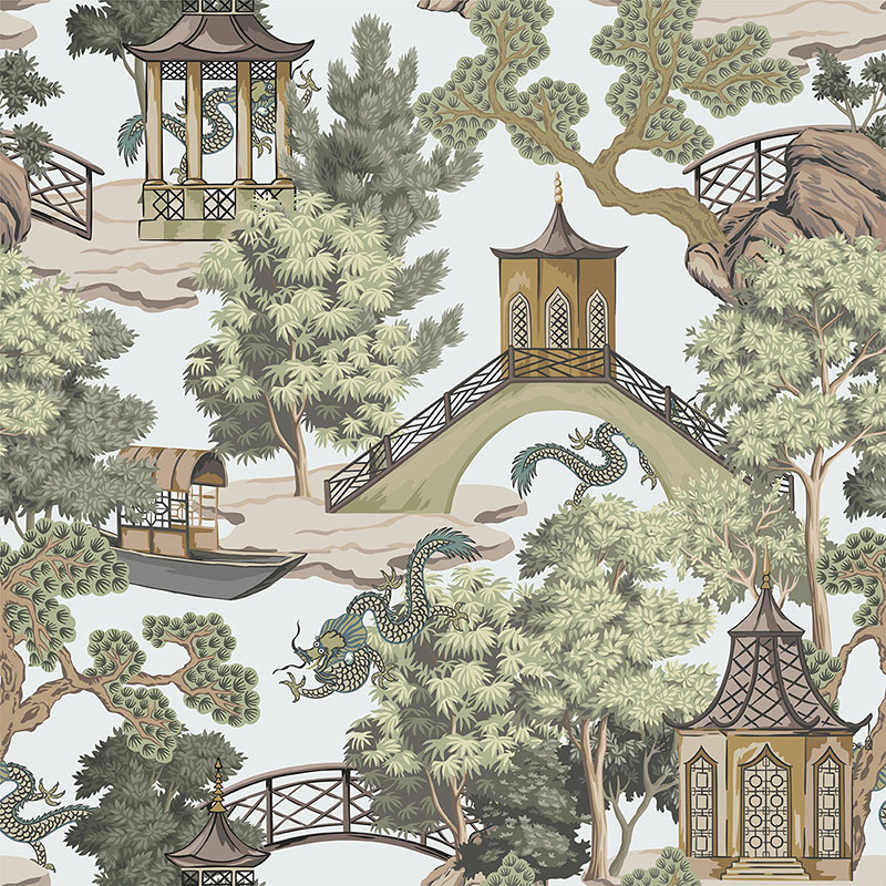 Паттерн "Пагода и дракон", вектор, 30х30 см