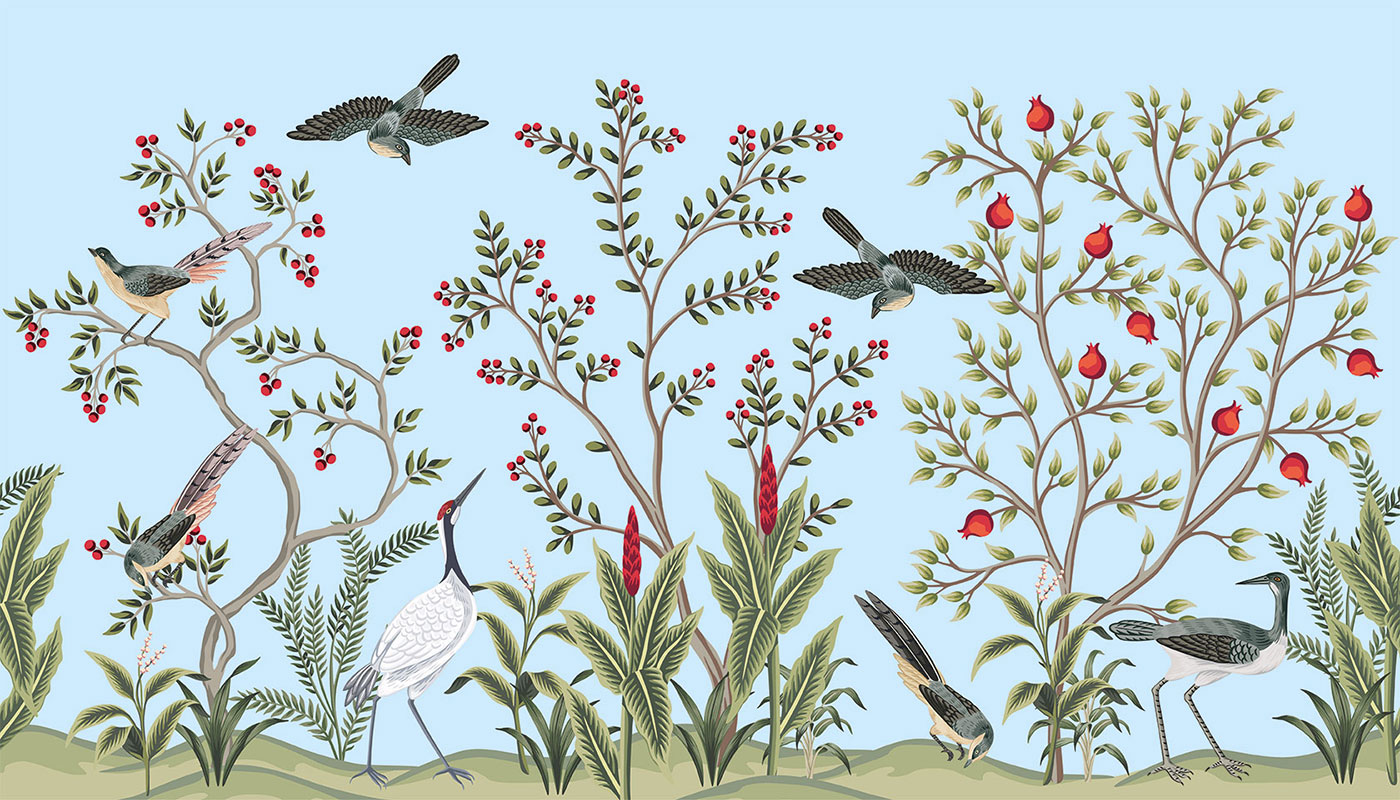 Обои "Шинуазри", вектор, 35х20 см