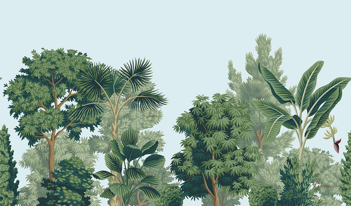 Обои "Деревья и пальмы", вектор, 34х20 см