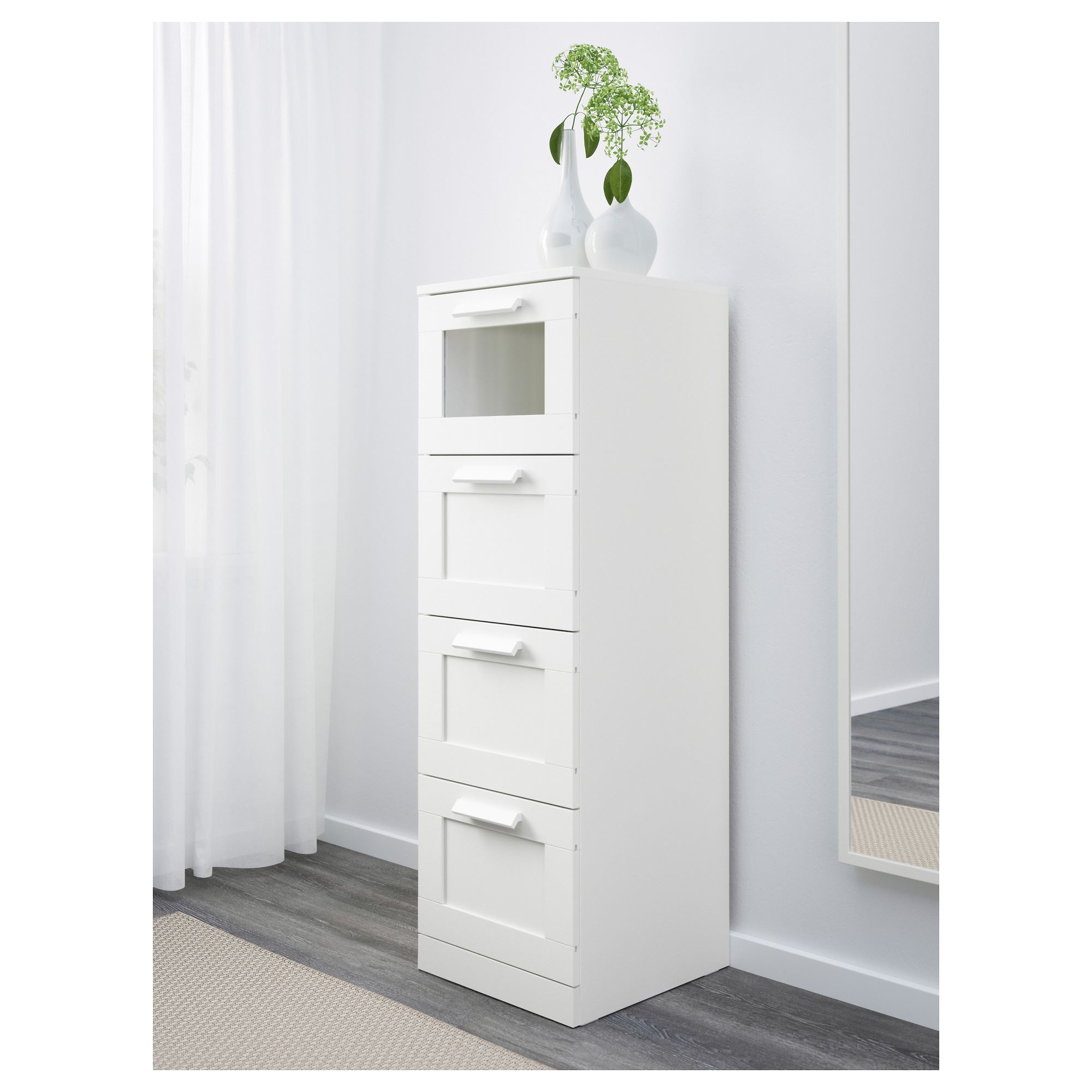 BRIMNES IKEA Комод с 4 ящиками, 39x124 см, белый/матовое стекло