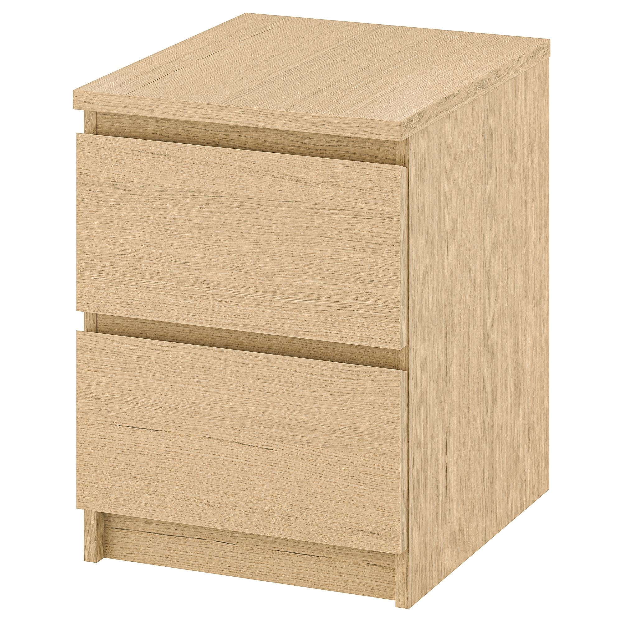 MALM IKEA Комод с 2 ящиками, 40x55 см, дубовый шпон, беленый