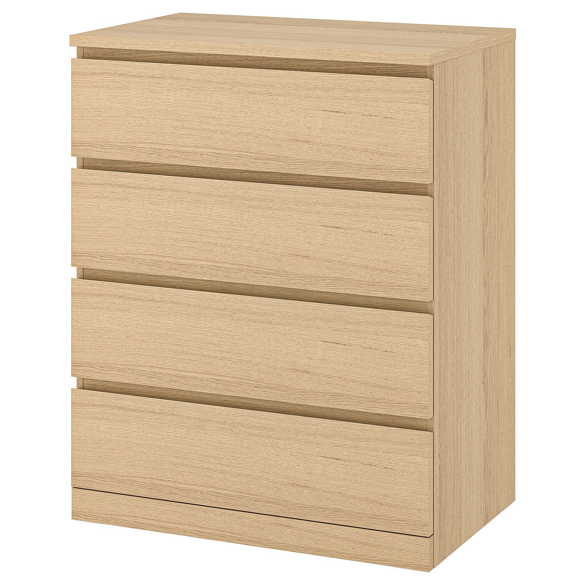 MALM IKEA Комод с 4 ящиками, 80x100 см, дубовый шпон, беленый