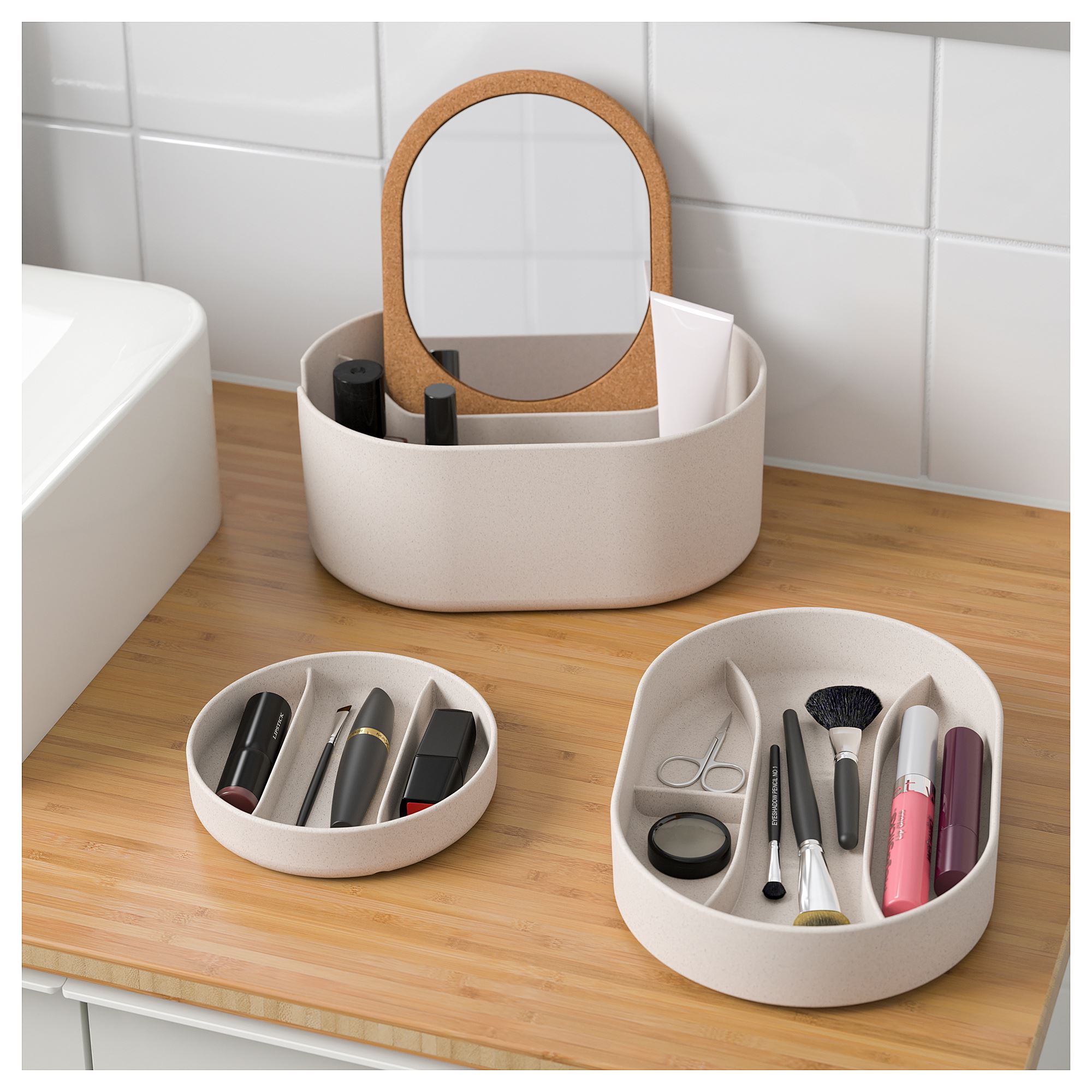 SAXBORGA IKEA Коробка с зеркальной крышкой, пластик пробка, 24x17 см