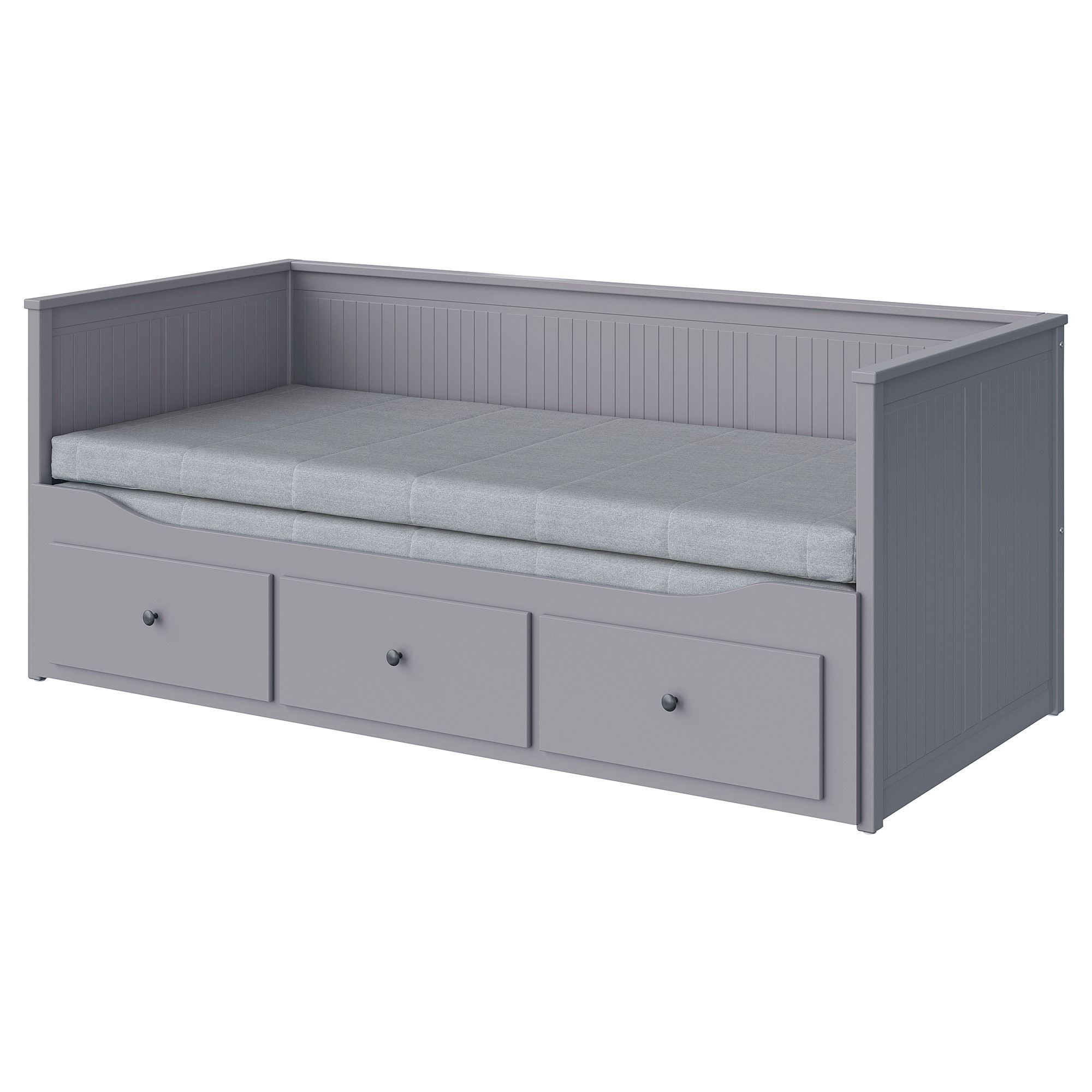 HEMNES/AGOTNES IKEA Каркас кровати-кушетки с 3 ящиками/c 2 матрасами, серый 80x200 см