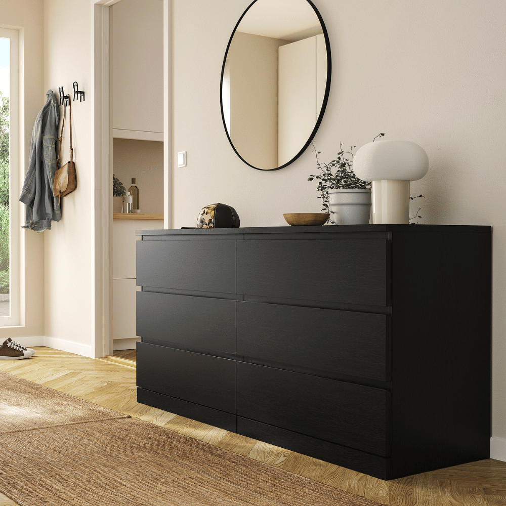 MALM IKEA Комод с 6 ящиками, черно-коричневый, 160x78 см