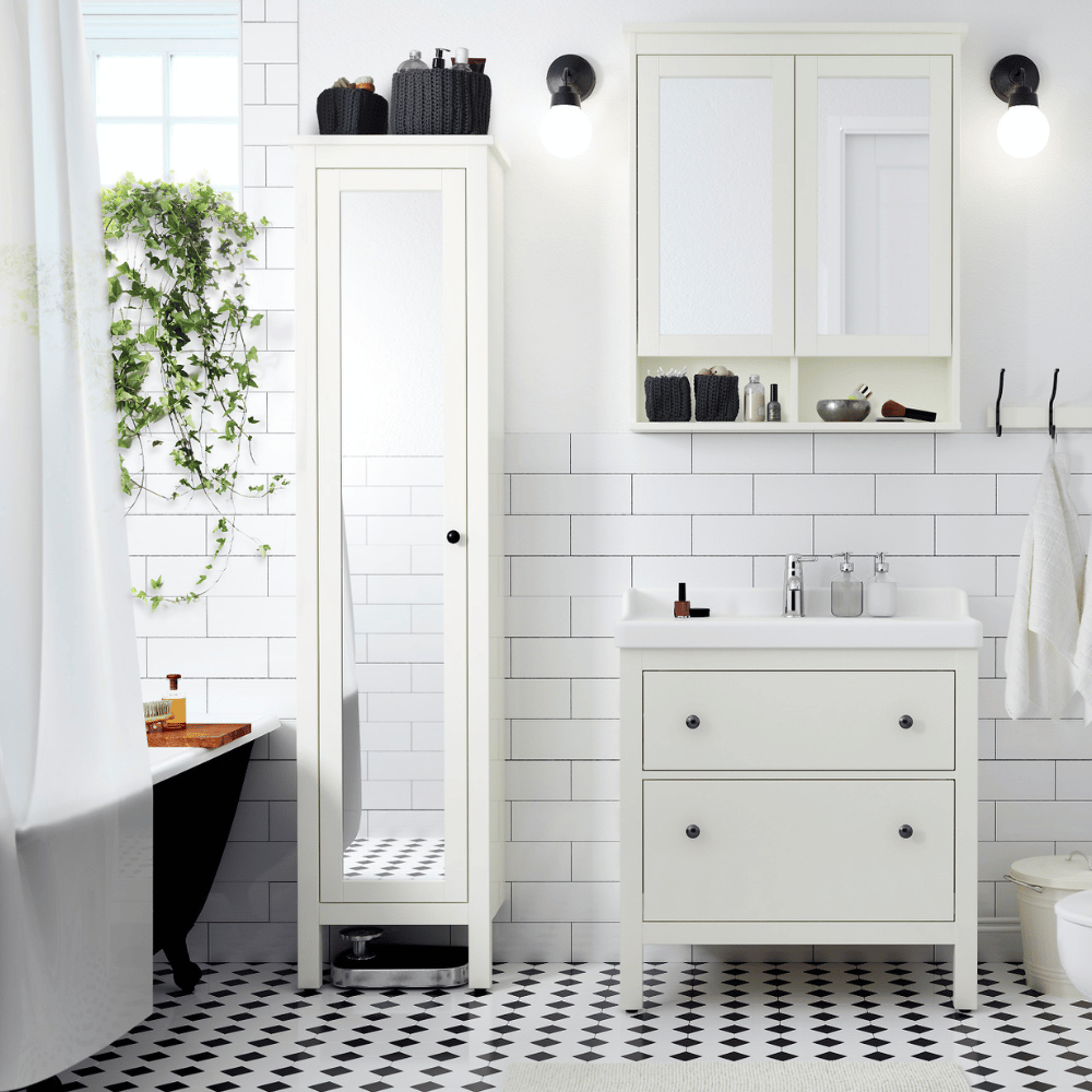 HEMNES  IKEA Высокий шкаф с зеркальной дверцей, белый, 49x31x200 см