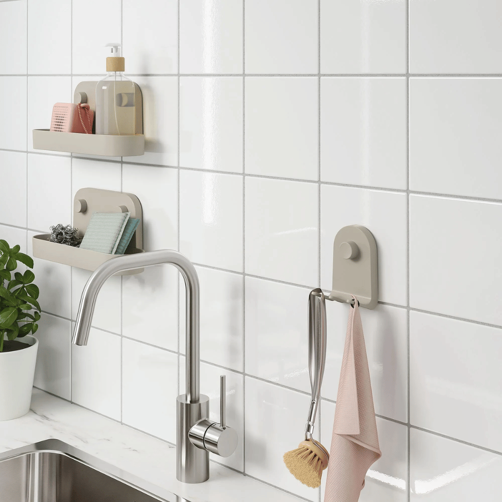 OBONAS IKEA Тройной крючок на присоске, 7x11 см, серо-бежевый