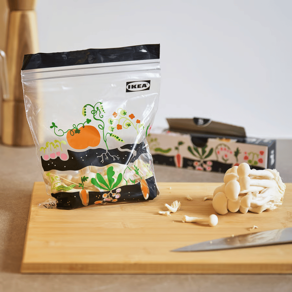 ISTAD IKEA Пакет закрывающийся, с рисунком фрукты/овощи черный, 1 л, 25 шт.