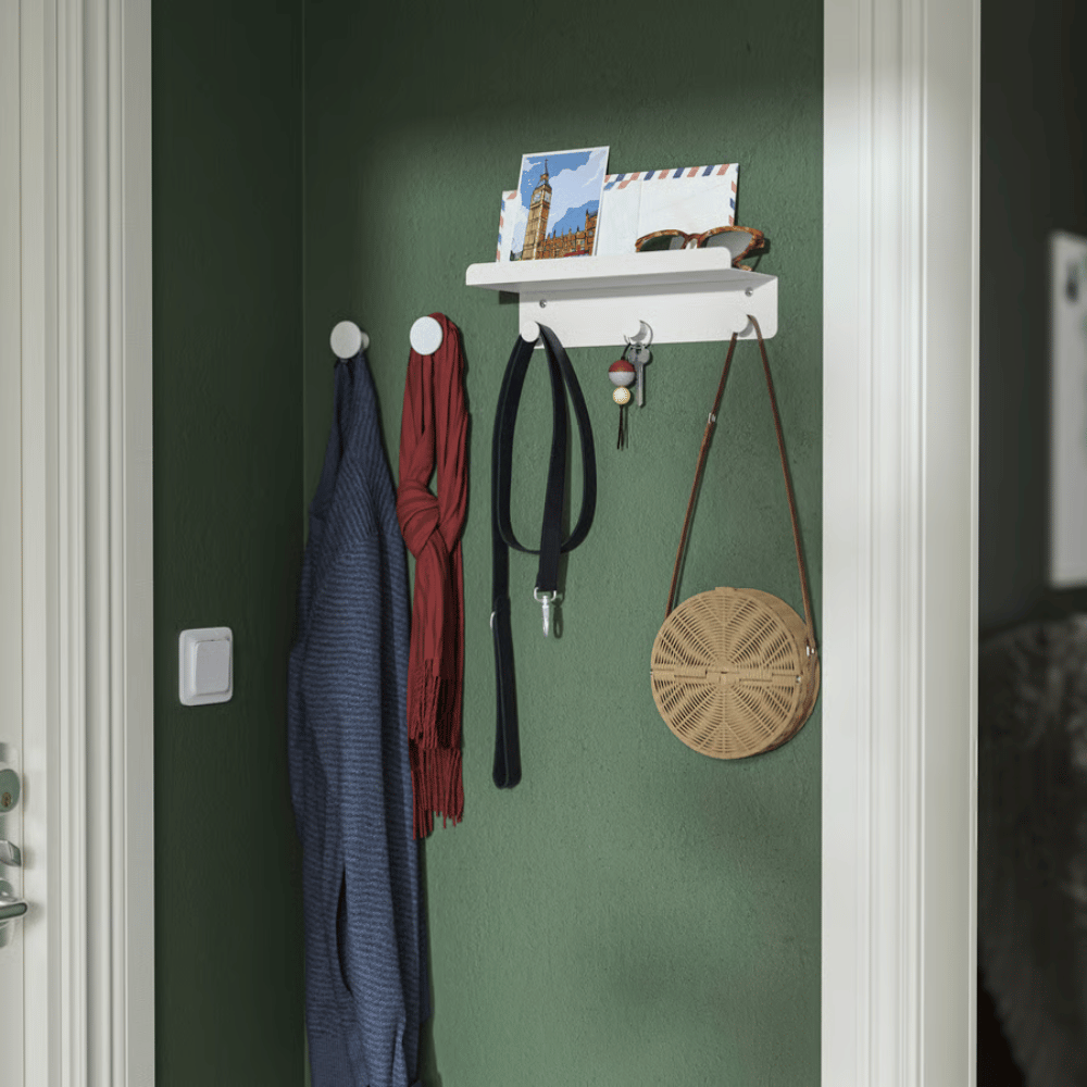 ENUDDEN IKEA Настенная полка с 3 крючками, белый, 30x8 см