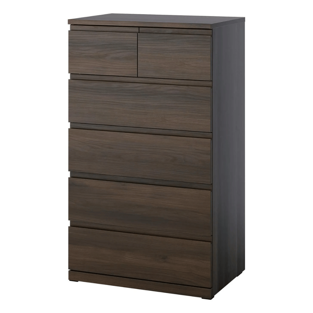 STORKLINTA IKEA Комод с 6 ящиками, темно-коричневый под дуб, 70x50x120 см