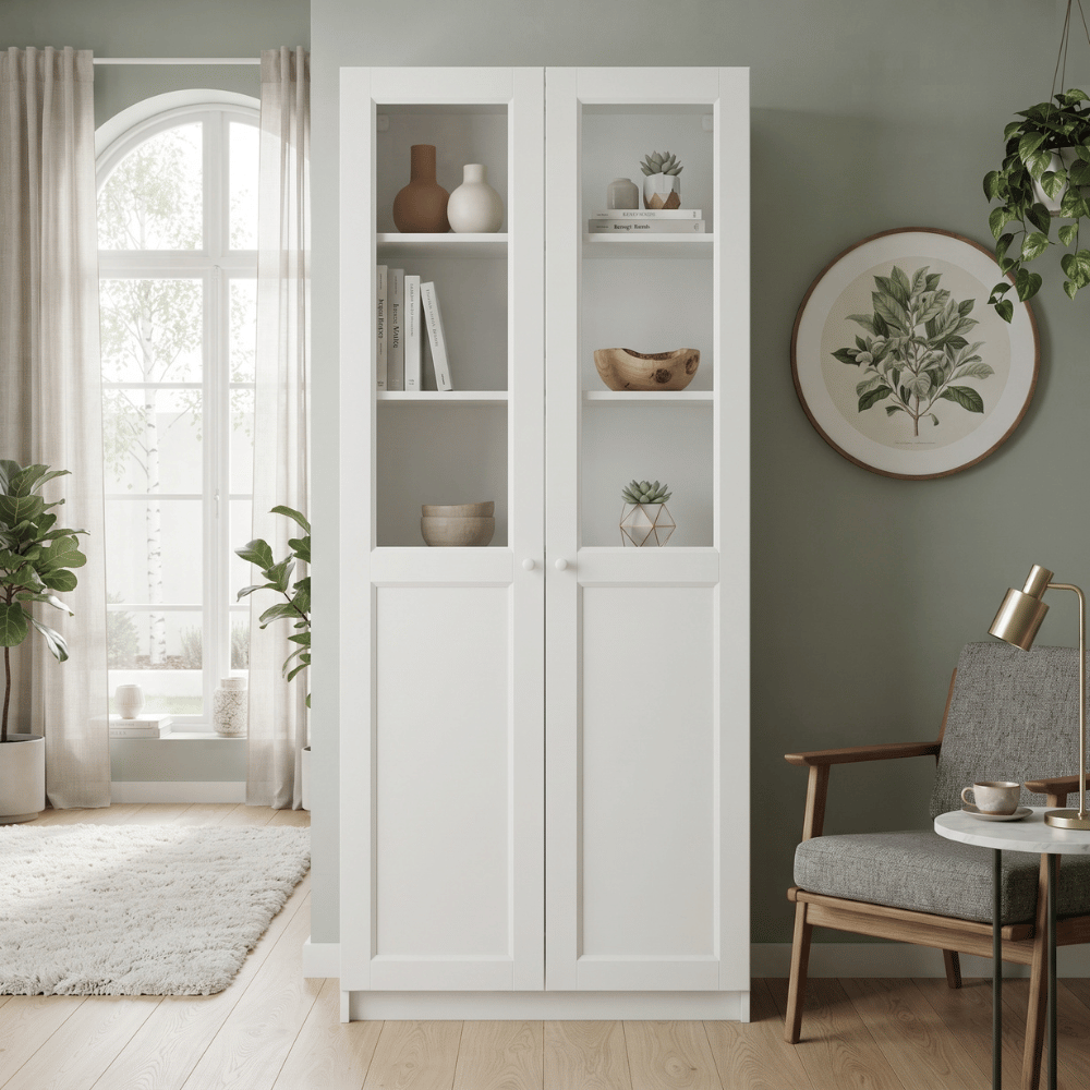 Cтеллаж SCANDI HOME со стеклянными дверцами, белый