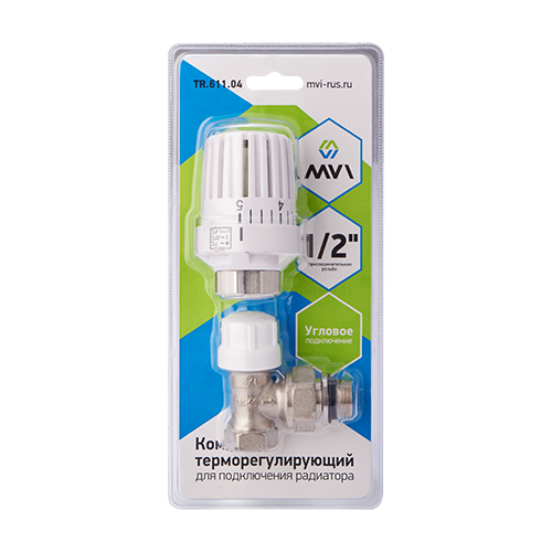 Набор (кран+термоголовка) 1/2"угловой TR.611.04 MVI