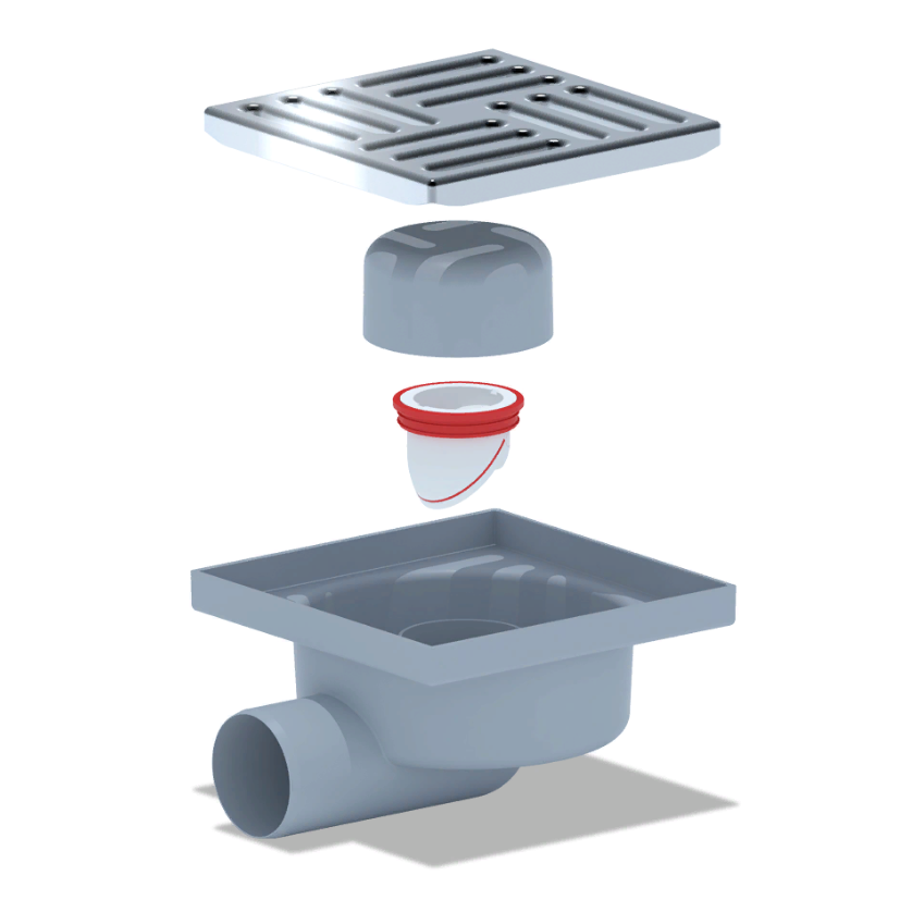 Трап 15х15 нерж гориз. с комб.затвором d50 сух TQ5112 АНИ пласт