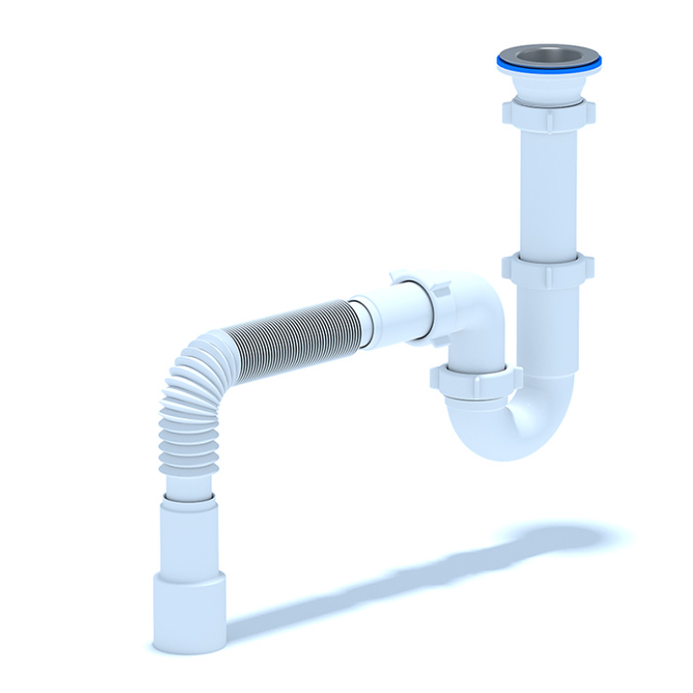 Сифон для мойки АНИ Пласт D0115 1 1/2 дюйма 40 мм прямоточный с гибкой тубой 40х40/50 мм