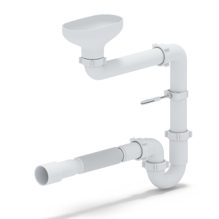 Сифон АНИПласт DR5015 1 1/2" 40мм смещенный с разрывом струи с гибкой трубой 40х40/50мм