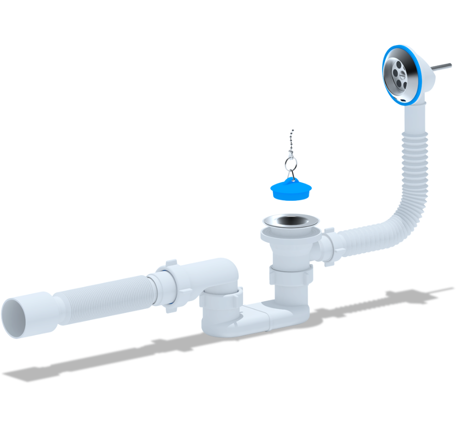 Сифон для ванны АНИ Пласт E055 1 1/2 дюйма плоский с переливом и гибкой трубой 40х50 мм