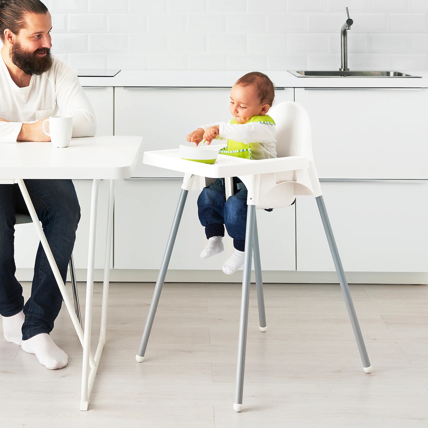 ANTILOP IKEA Высокий стульчик со столешн, белый/серебристый (ТОВАР ВЫШЕЛ ИЗ АССОРТИМЕНТА)