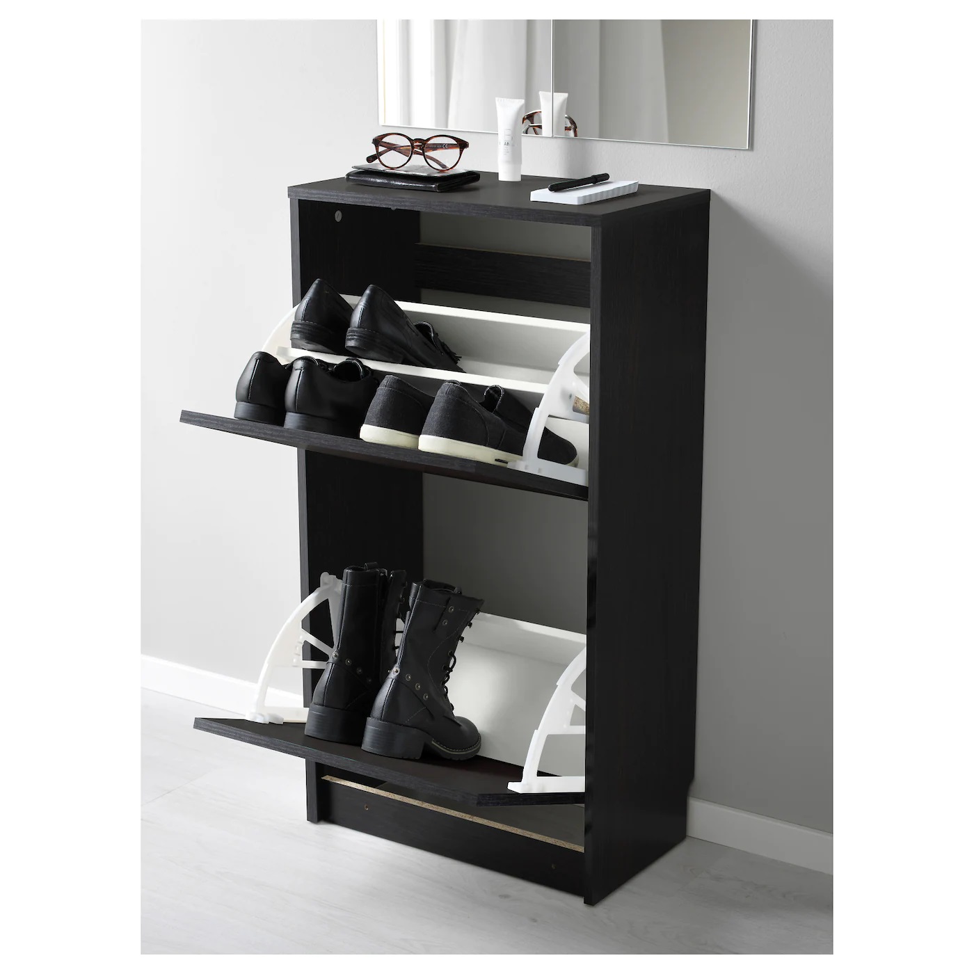 BISSA IKEA БИССА Галошница с 2 отделениями, черный/коричневый49x28x93 см