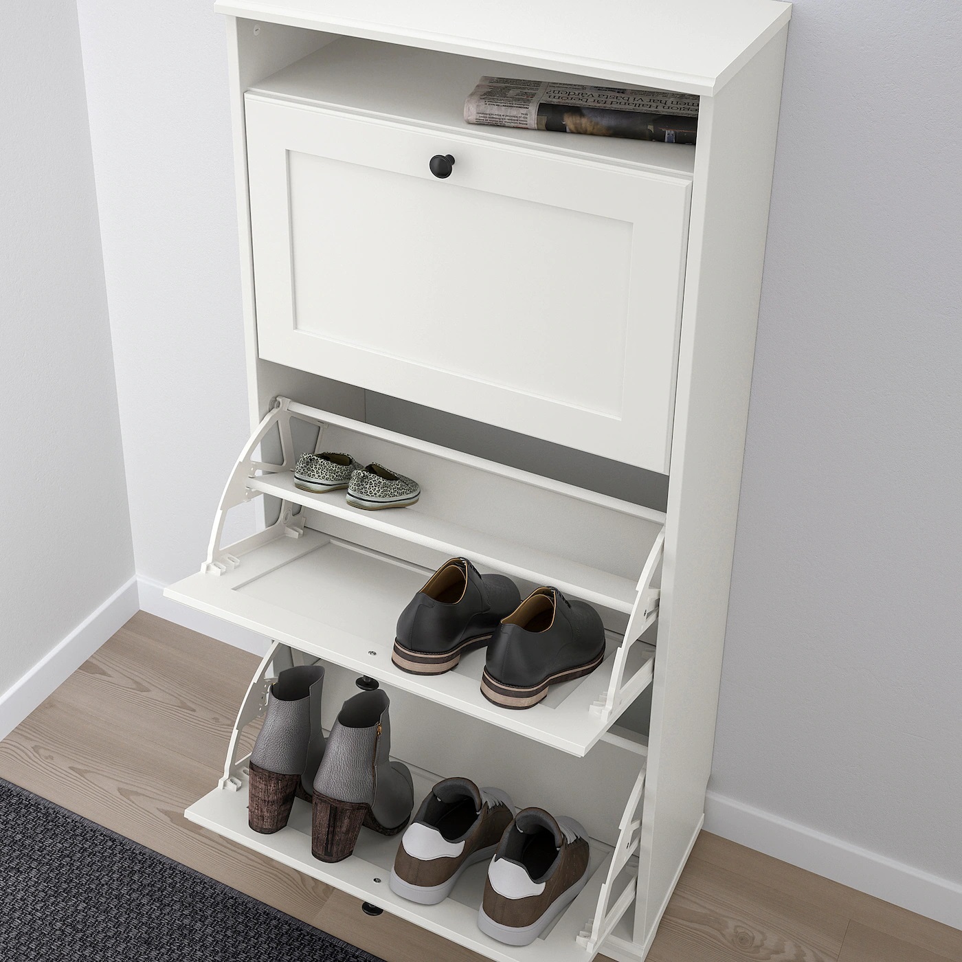BRUSALI IKEA БРУСАЛИ Галошница,3 отделения, белый61x30x130 см