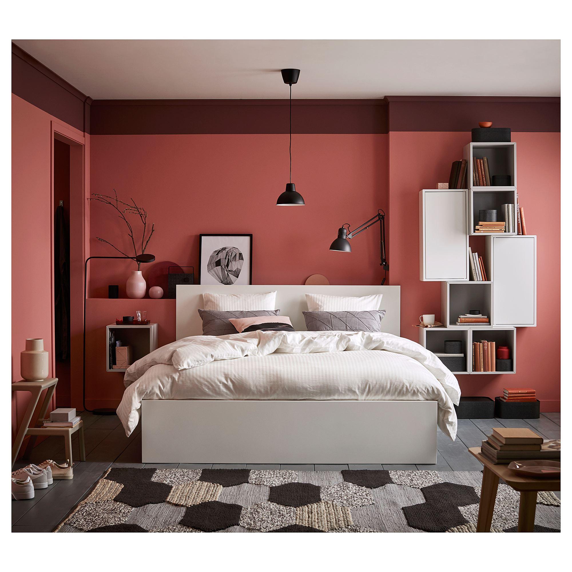 MALM IKEA Каркас кровати с 4 ящиками, белый/Лурой 160x200 см
