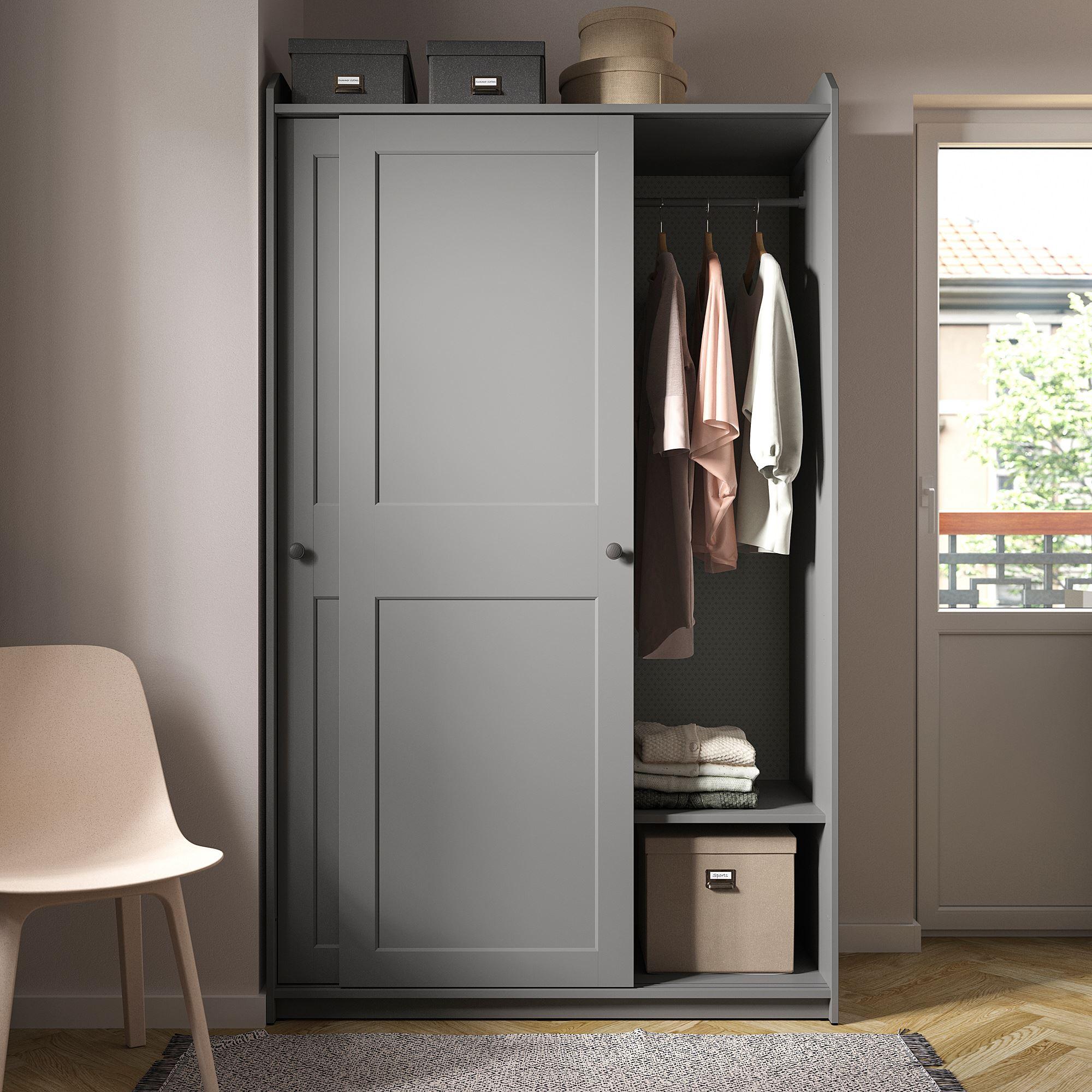 HAUGA IKEA ХАУГА Гардероб с раздвижными дверями, серый118x55x199 см
