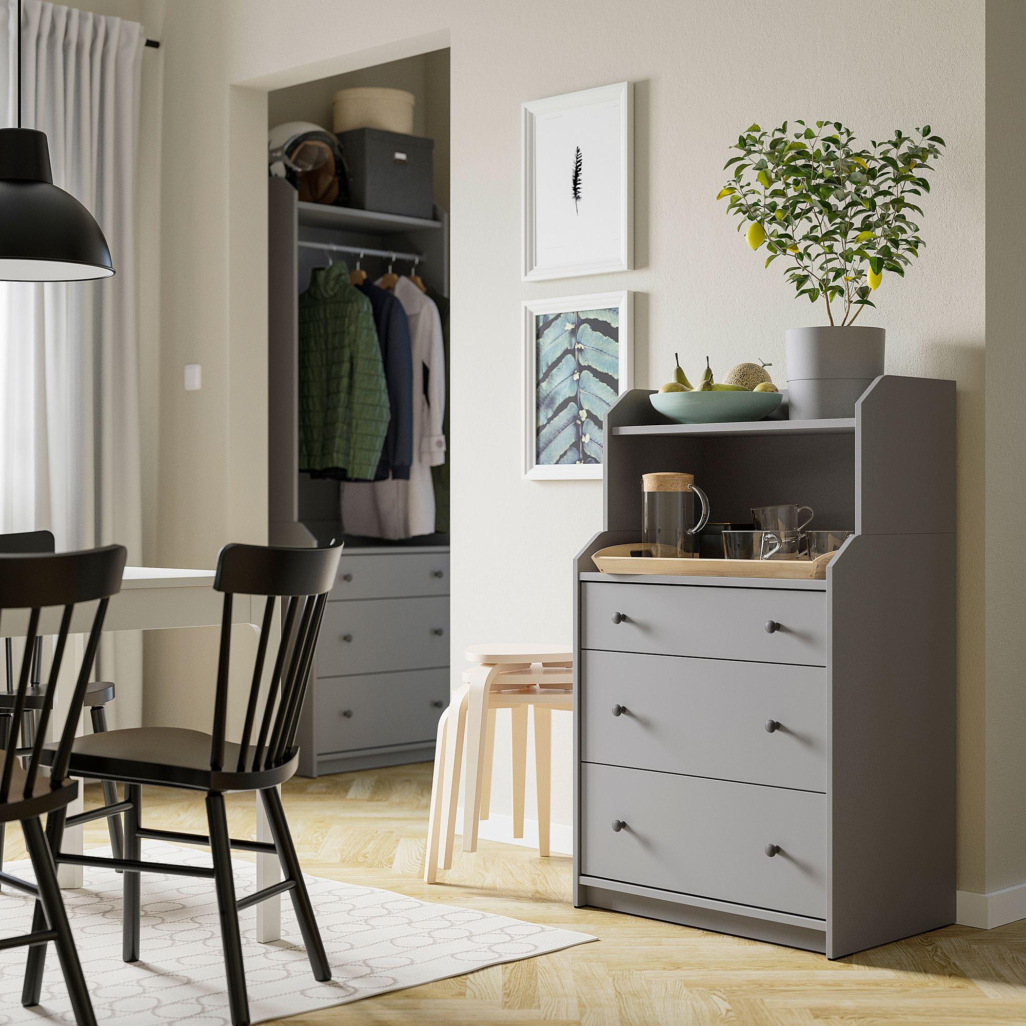 HAUGA IKEA ХАУГА Комод с 3 ящиками/полкой, серый70x116