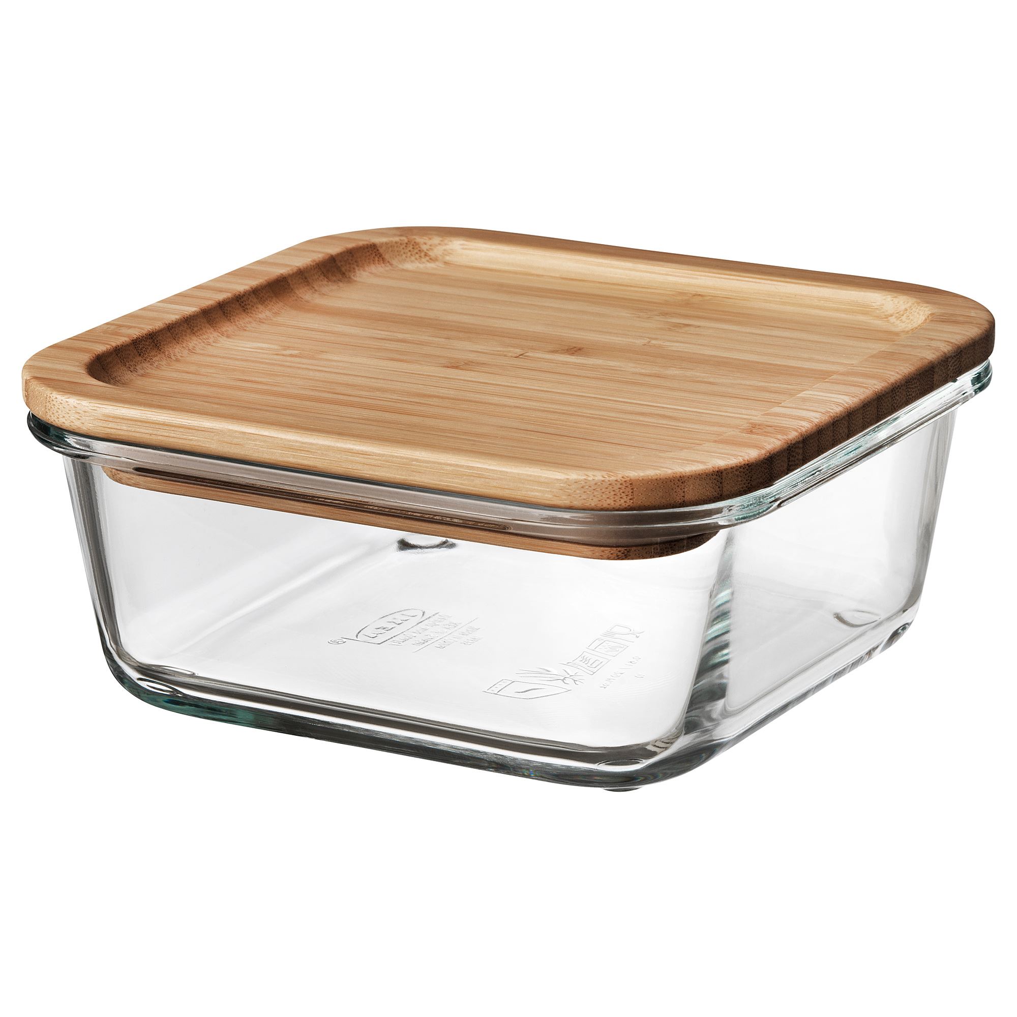 IKEA 365+ Контейнер для продуктов с крышкой, четырехугольной формы стекло/бамбук 600 мл