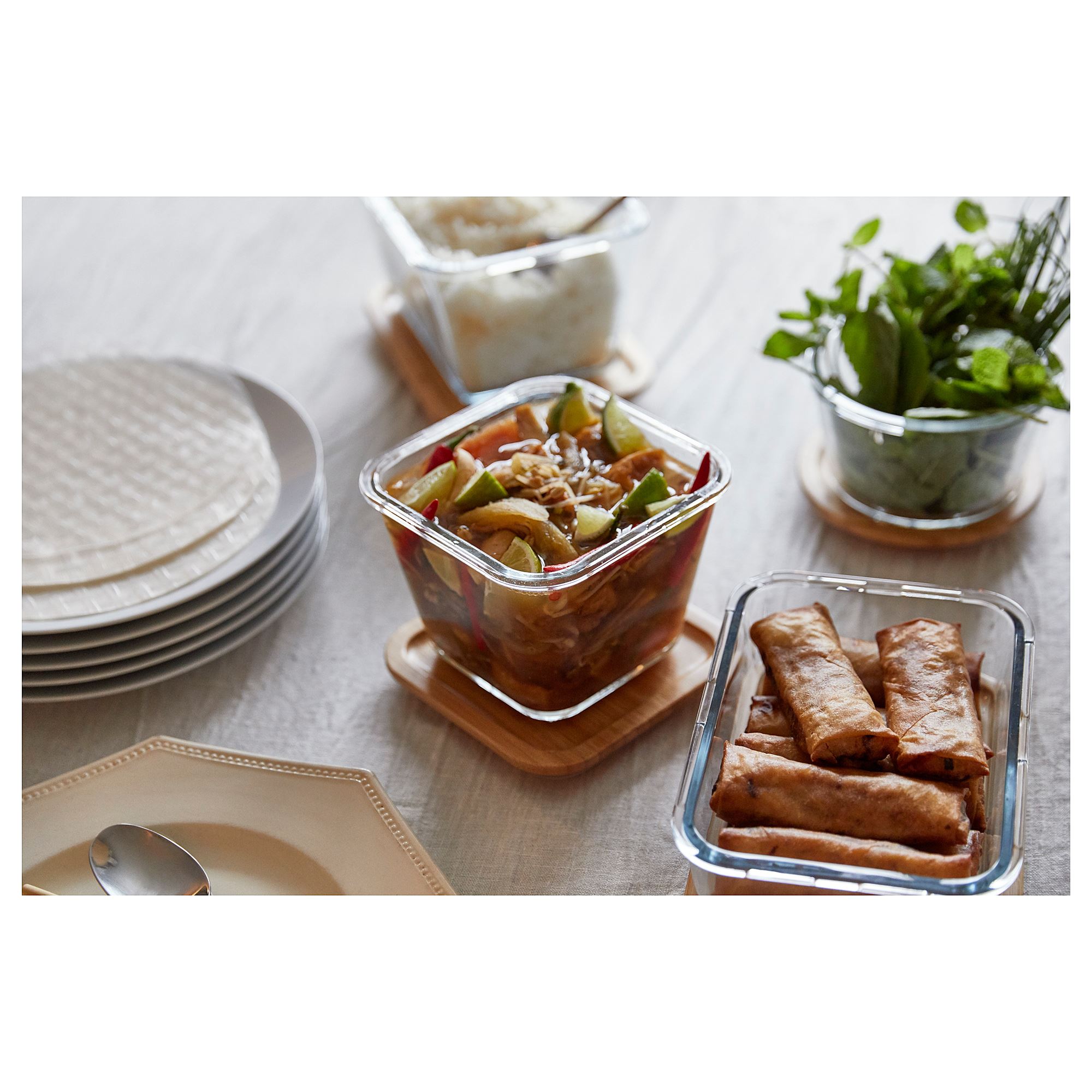IKEA 365+ Контейнер для продуктов с крышкой, четырехугольной формы стекло/бамбук 1.2 л