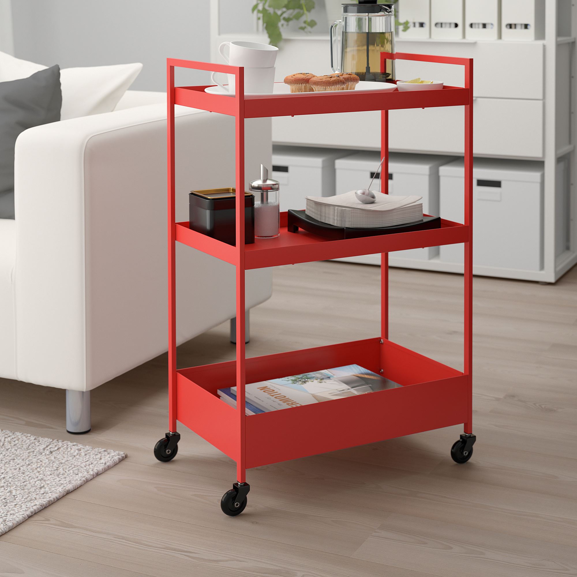 NISSAFORS IKEA Тележка, белый красно-оранжевый 50.5x30x83 см  (ТОВАР ВЫШЕЛ ИЗ АССОРТИМЕНТА)