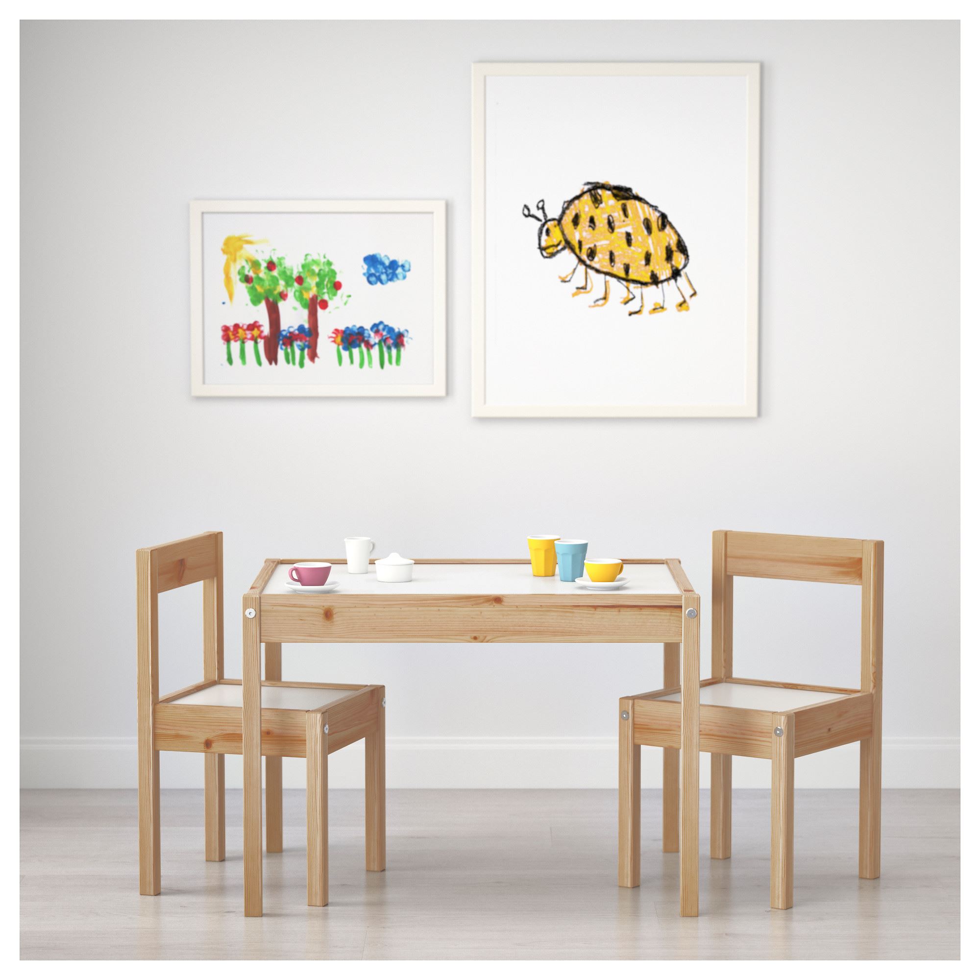 LATT IKEA Стол детский с 2 стульями, белый/сосна