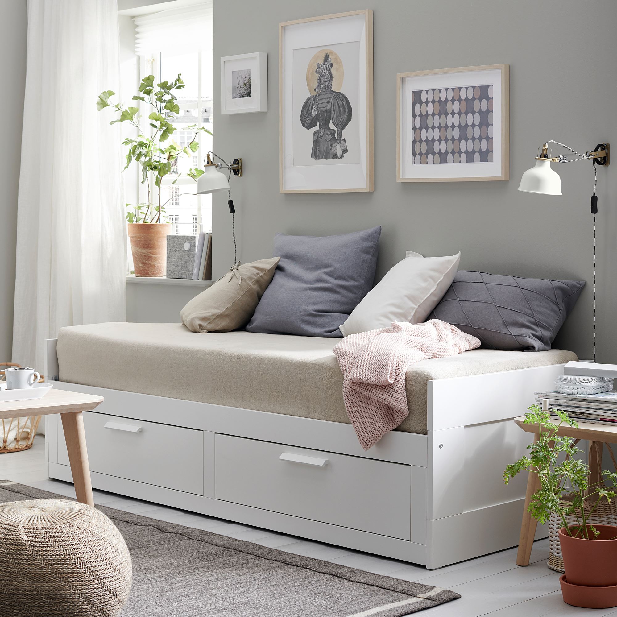 BRIMNES IKEA Каркас кровати-кушетки с 2 ящиками, белый 80x200 см